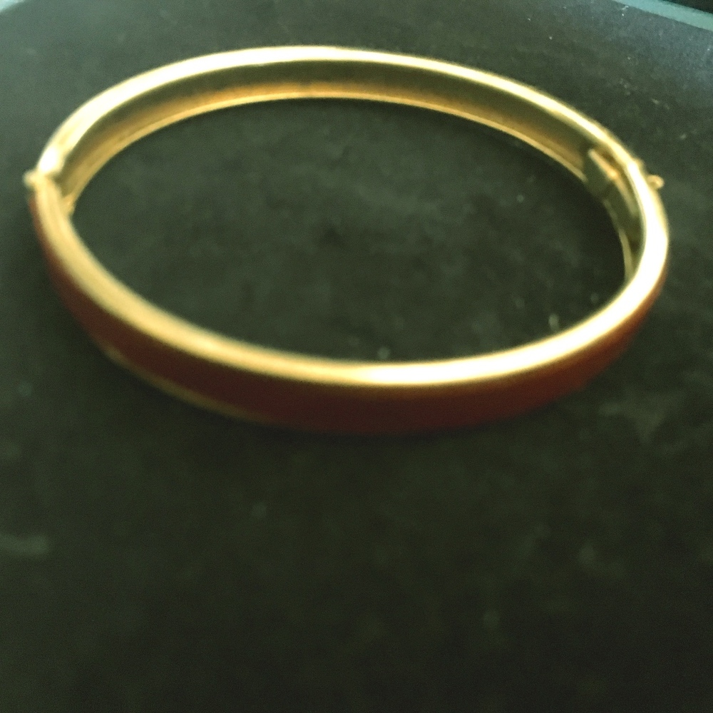 Red Leather Bangle Bracelet on Gold Vintage